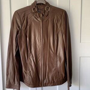 Bradley Bayou Genuine Brown Leather Coat Lined Soft‎ Medium Chic Lightweight